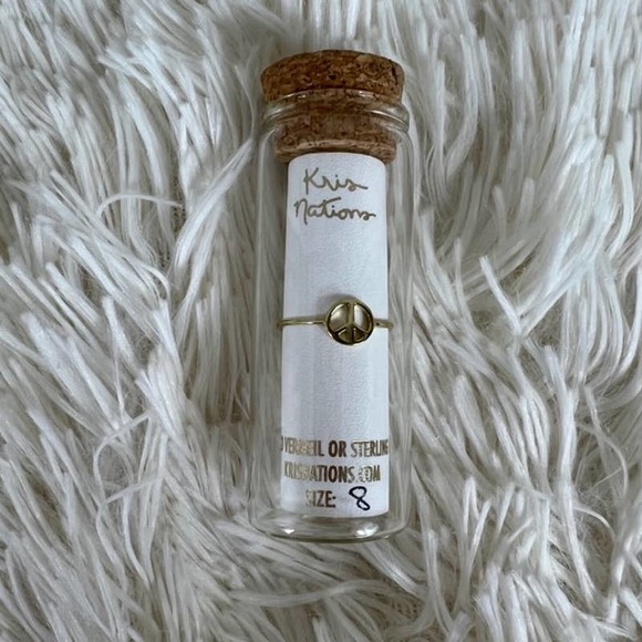 Kris Nations 18k Gold Peace Sign Ring Sz.8 - Picture 2 of 3